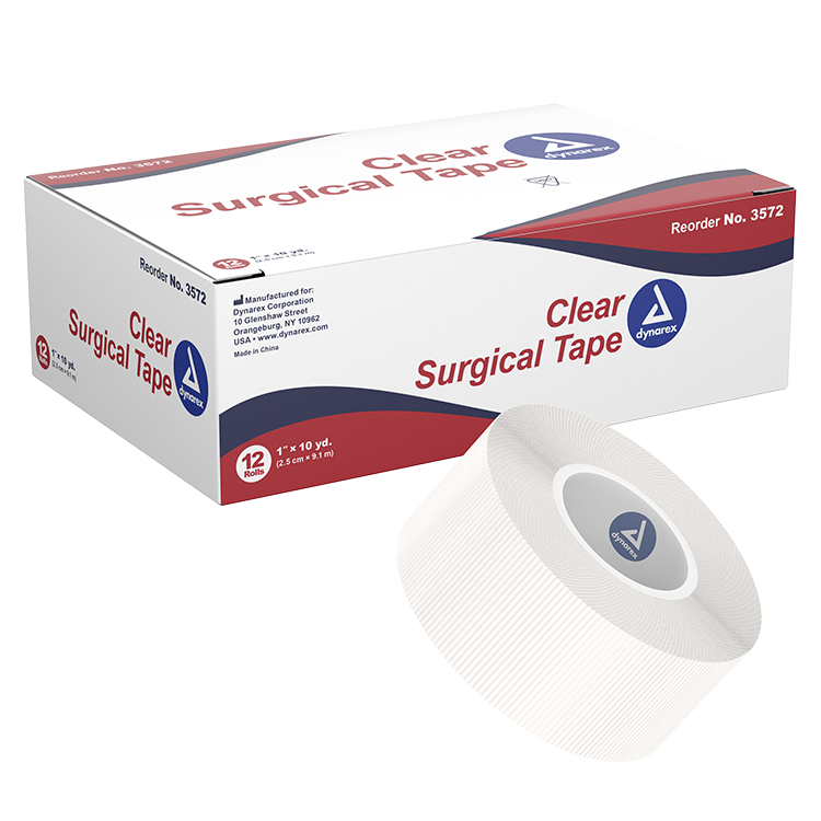 CurPro Clear Surgical Tape (Dynarex) - 1" x 10yds (12 Rolls/Box)