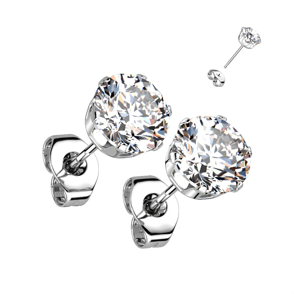 Prong Set Jeweled Stud Earrings (Round CZ 3mm Stone)