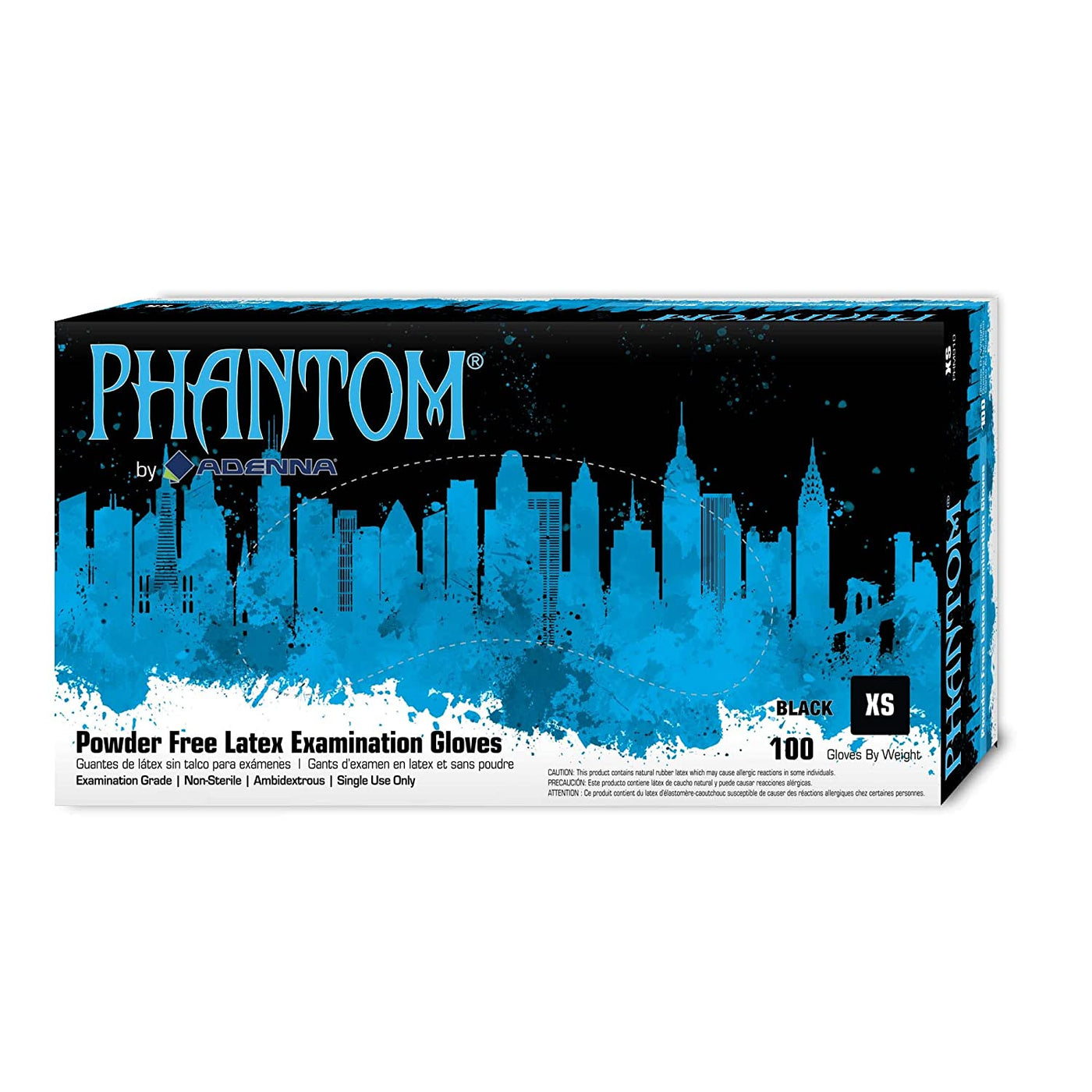 Adenna PHM910 X-Small Phantom 6 mil Latex Powder Free Exam Grade Black Latex Gloves (100/box - 10 boxes/case)